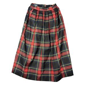 Lands End Vintage Wool Plaid Skirt Scotland Red Green Tartan Midi Womens 8